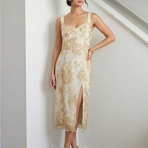 NWOT DRESS THE POPULATION Cadence embroidered Cocktail Dress Tuscan sun